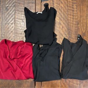 Lot of 4 Long Sleeved Body Suits New and Gently Worn Black and Red  Sz L/XL